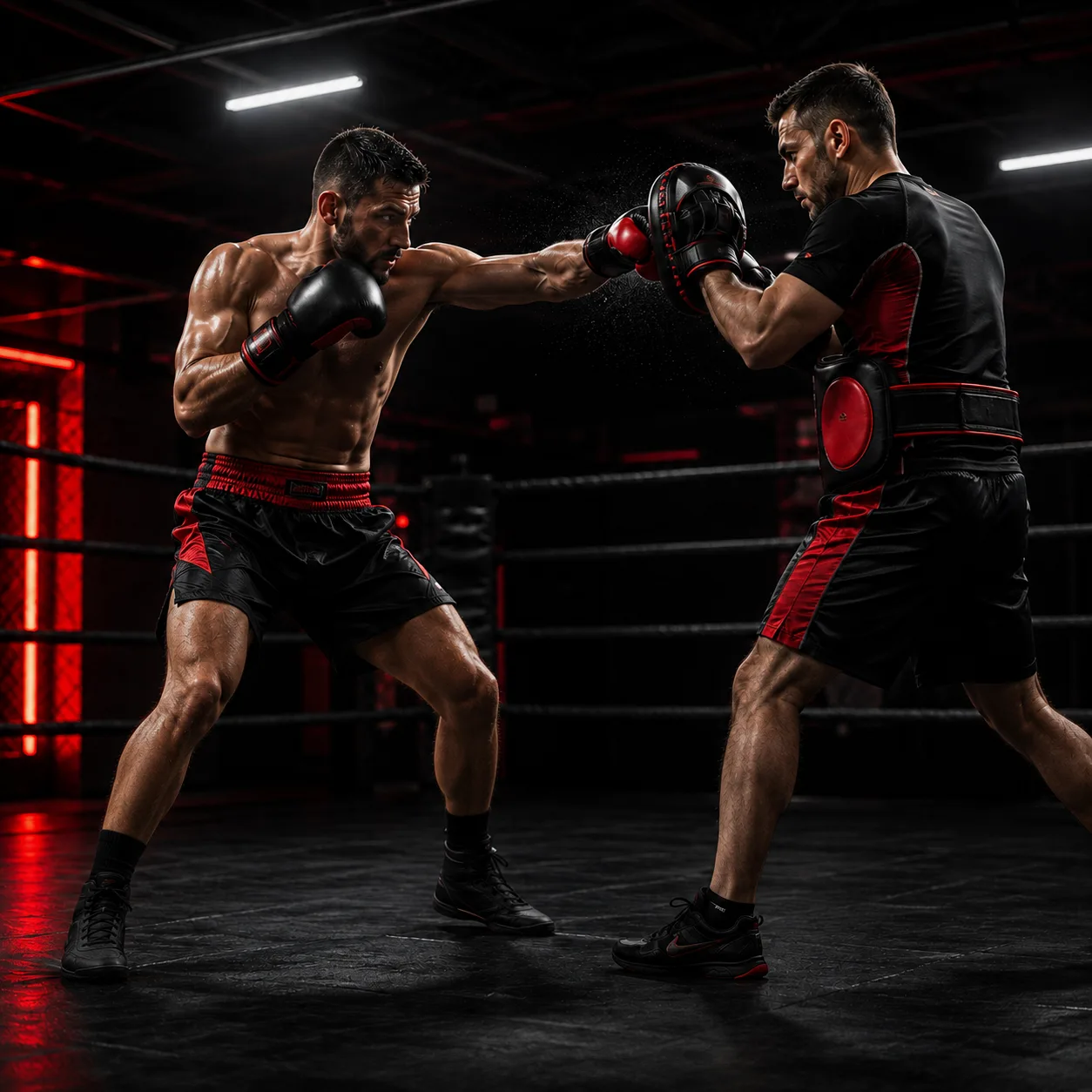 Práctica de boxeo con manoplas