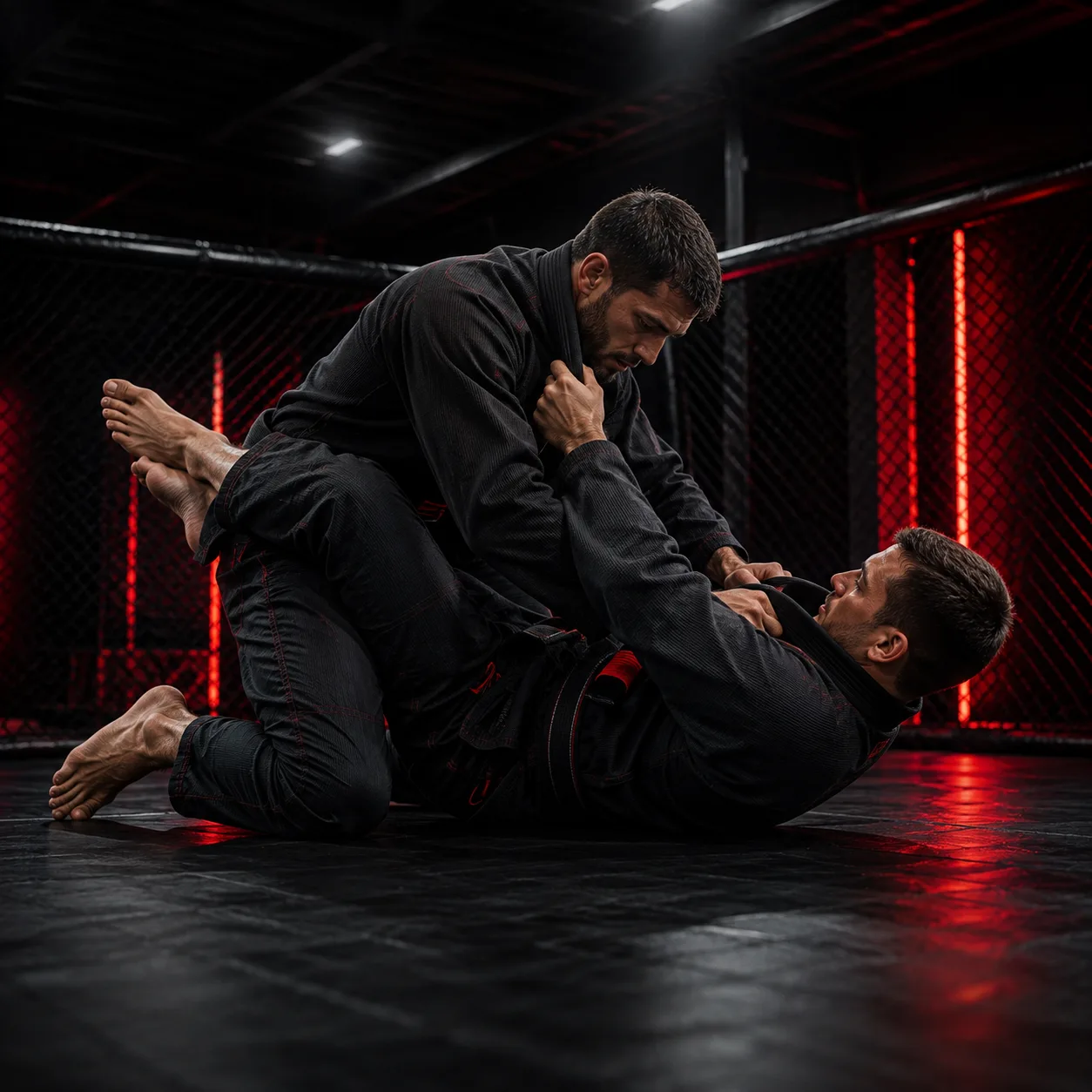 Práctica de jiu-jitsu brasileño en el suelo